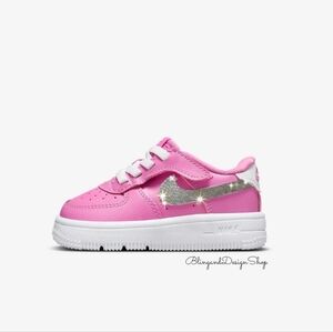 Pink Bling Nike Force 1 Low Easy On Baby Toddler Shoes Sneakers With Crystals